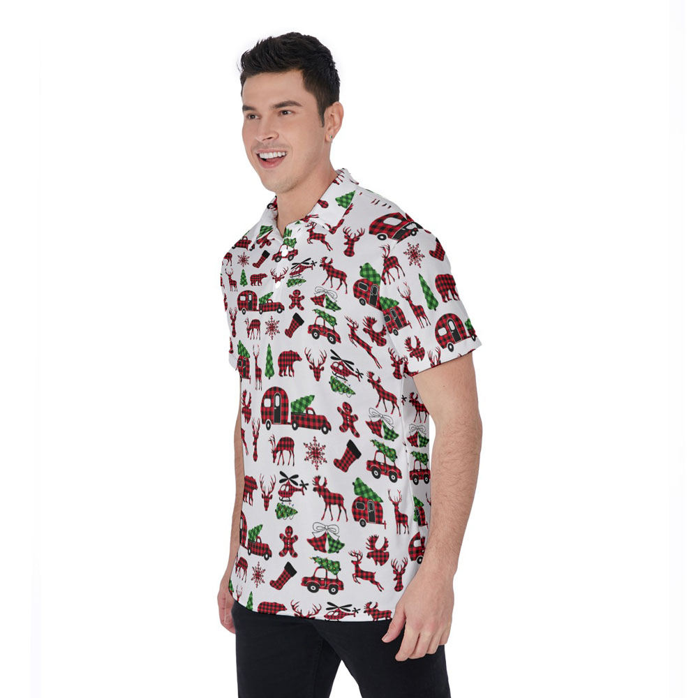 Christmas Buffalo Plaid Hawaiian Polo Golf Shirt
