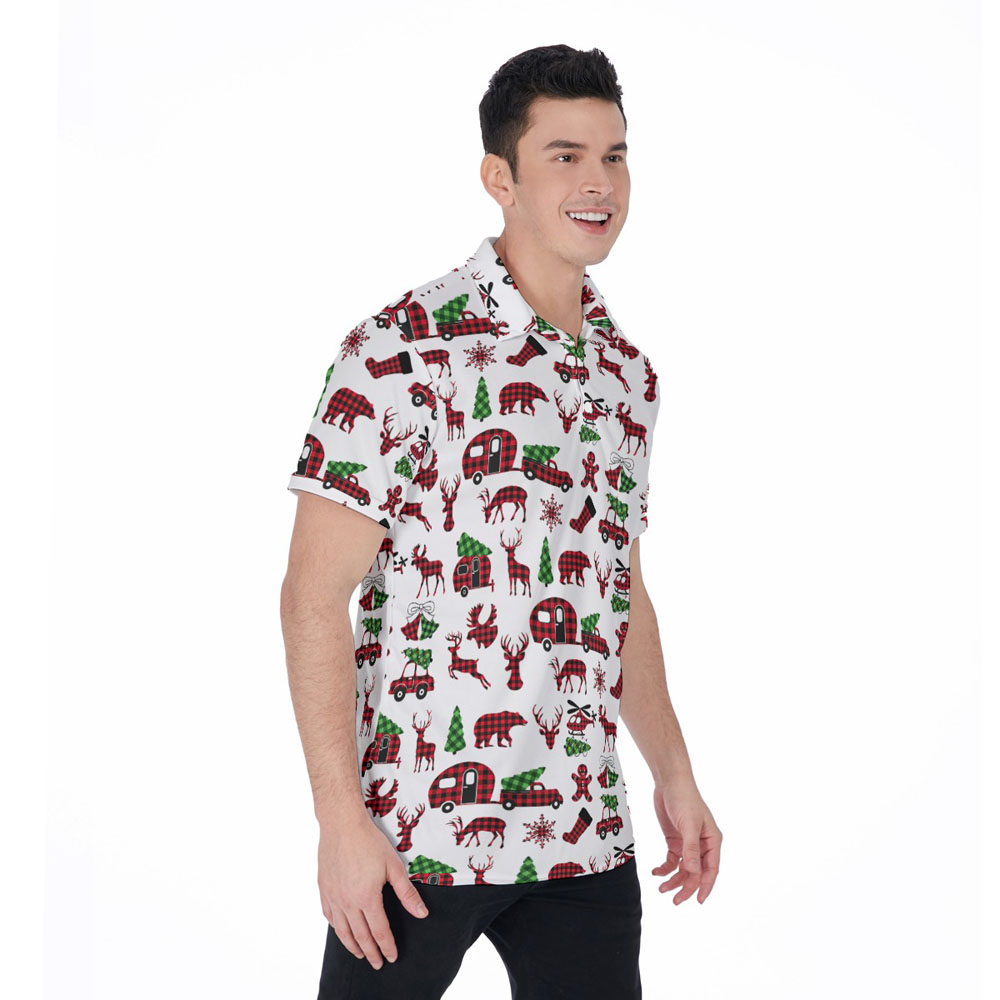 Christmas Buffalo Plaid Hawaiian Polo Golf Shirt