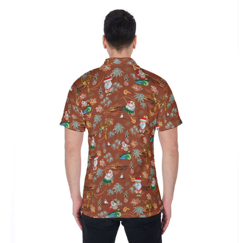 Vintage Santa Claus Tropical Christmas Hawaiian Polo Golf Shirt