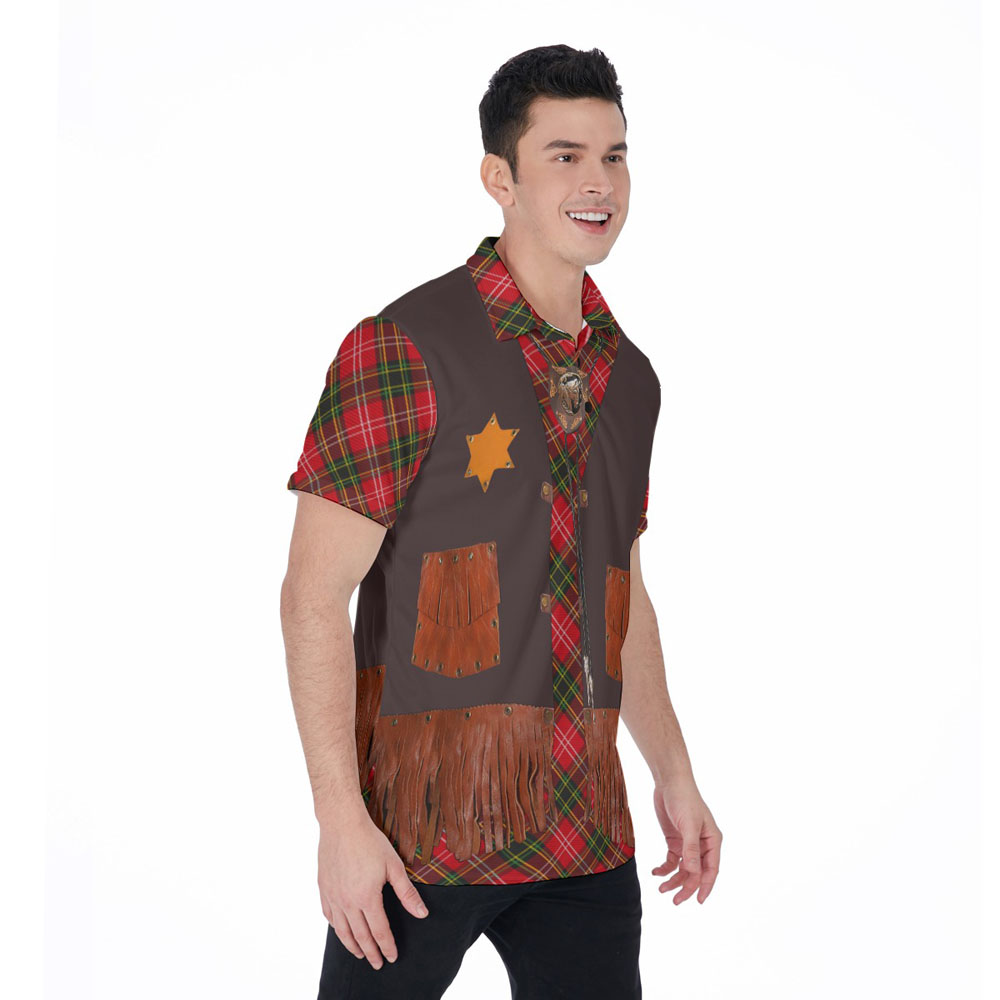 Vintage Christmas Santa Cowboy Hawaiian Polo Shirt