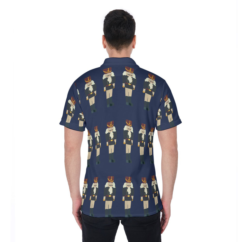 Funny Christmas Nutcracker Hawaiian Navy Polo Shirt For Men