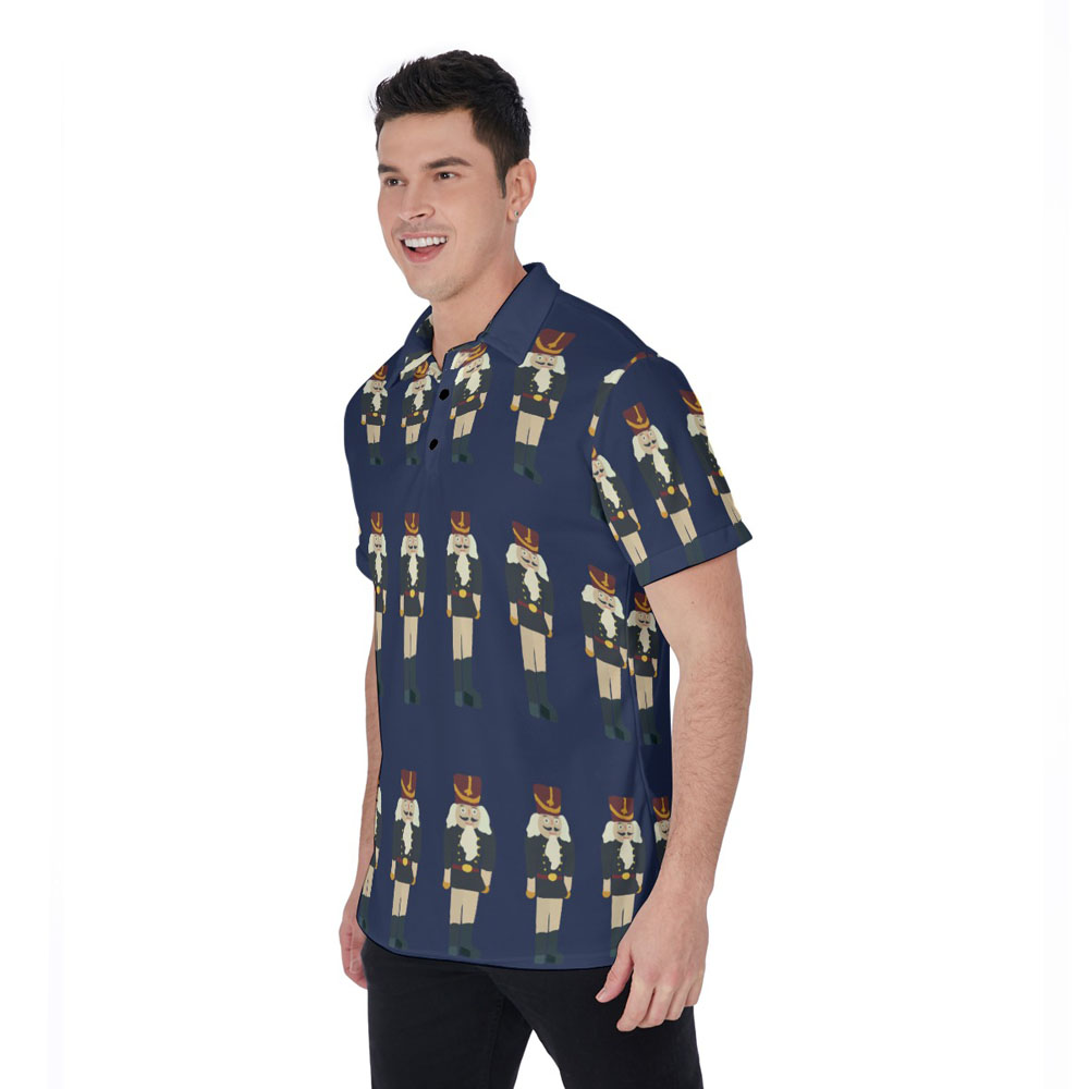 Funny Christmas Nutcracker Hawaiian Navy Polo Shirt For Men
