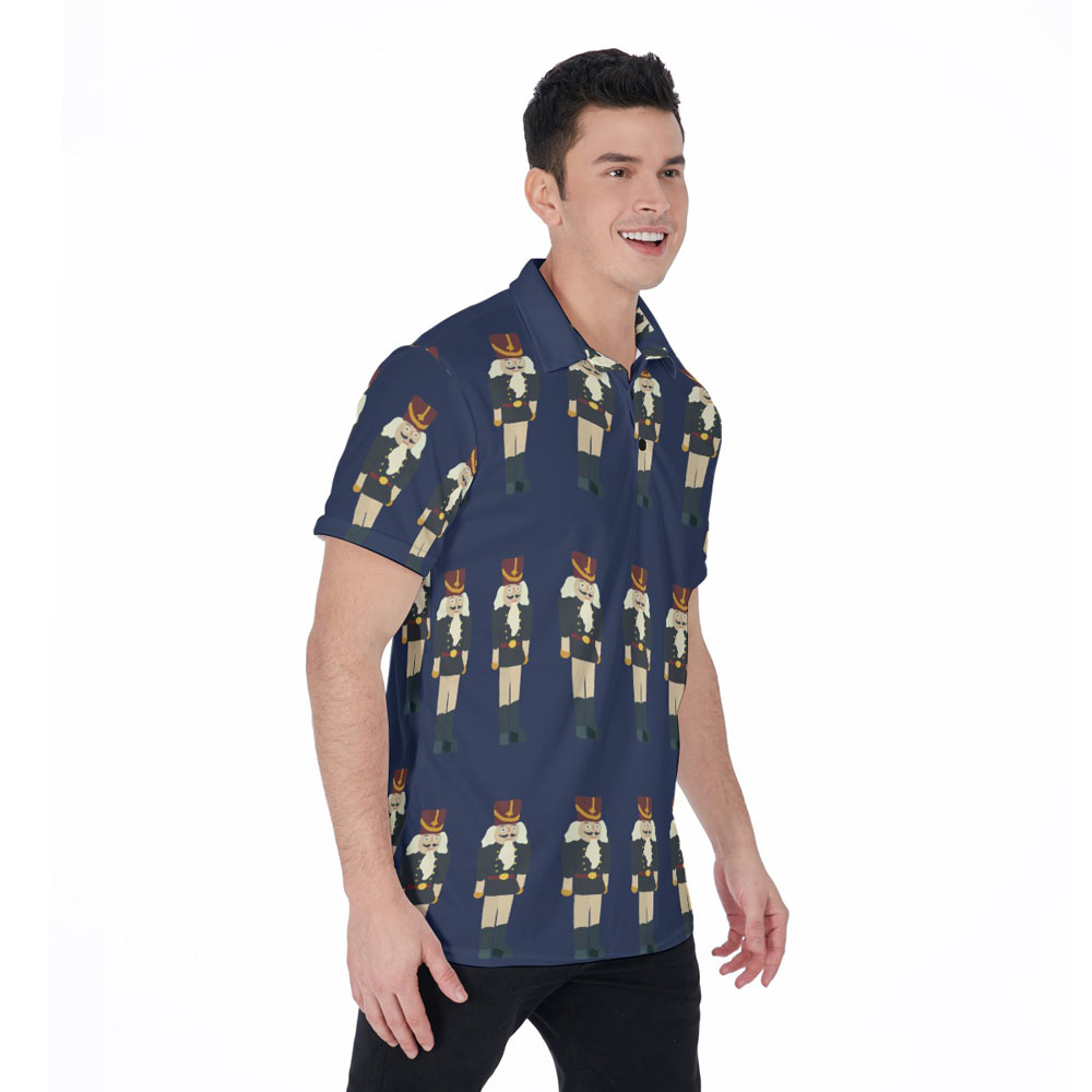 Funny Christmas Nutcracker Hawaiian Navy Polo Shirt For Men