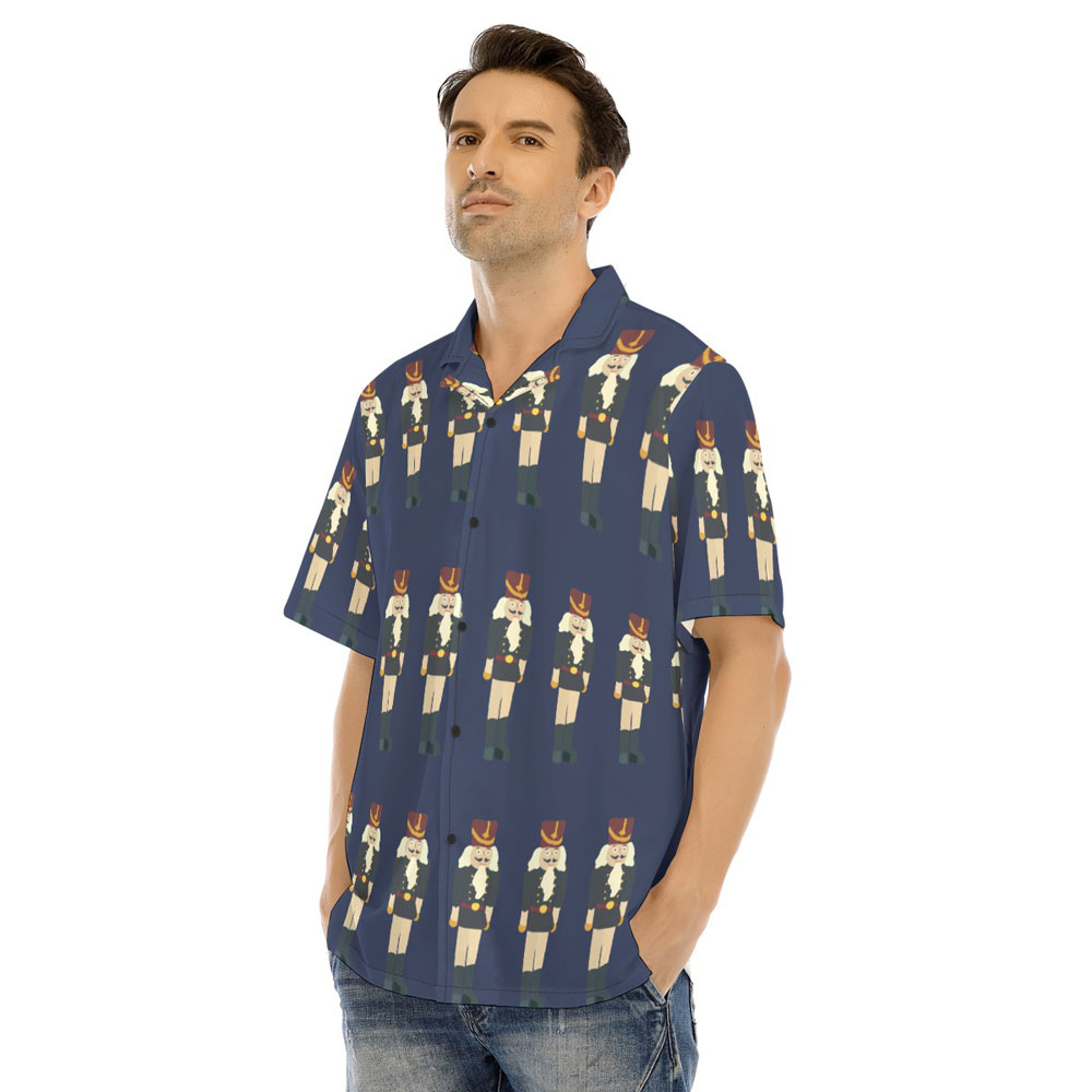 Funny Christmas Nutcracker Navy Hawaiian Men's Collared Shirt