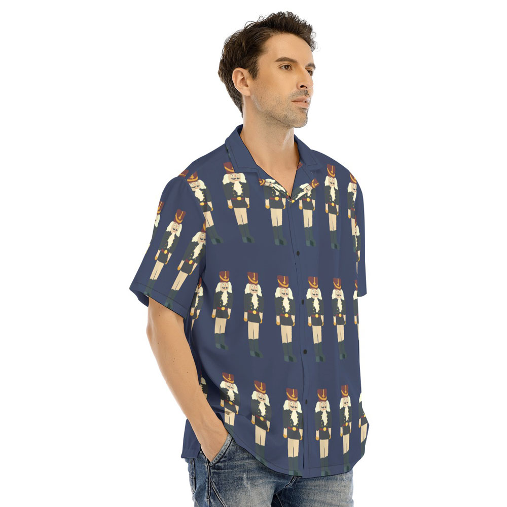 Funny Christmas Nutcracker Navy Hawaiian Men's Collared Shirt
