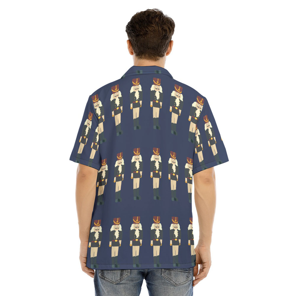 Funny Christmas Nutcracker Navy Hawaiian Men's Collared Shirt