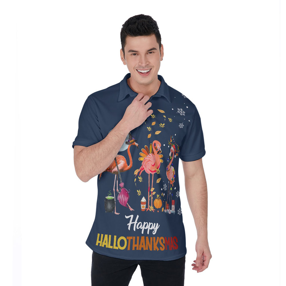 Holiday Flamingo Hawaiian Polo Golf Shirt - variant image 1