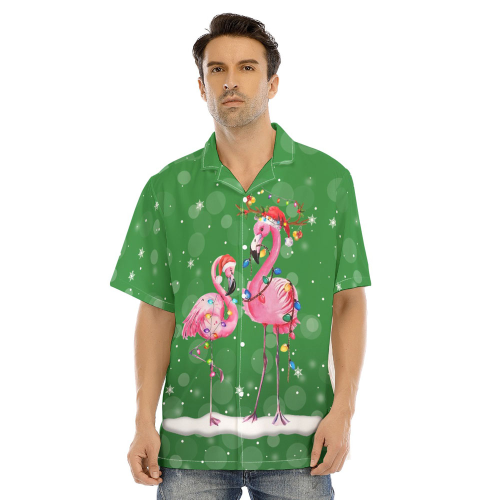 Funny Christmas Flamingo Green Hawaiian Shirt - variant image 1