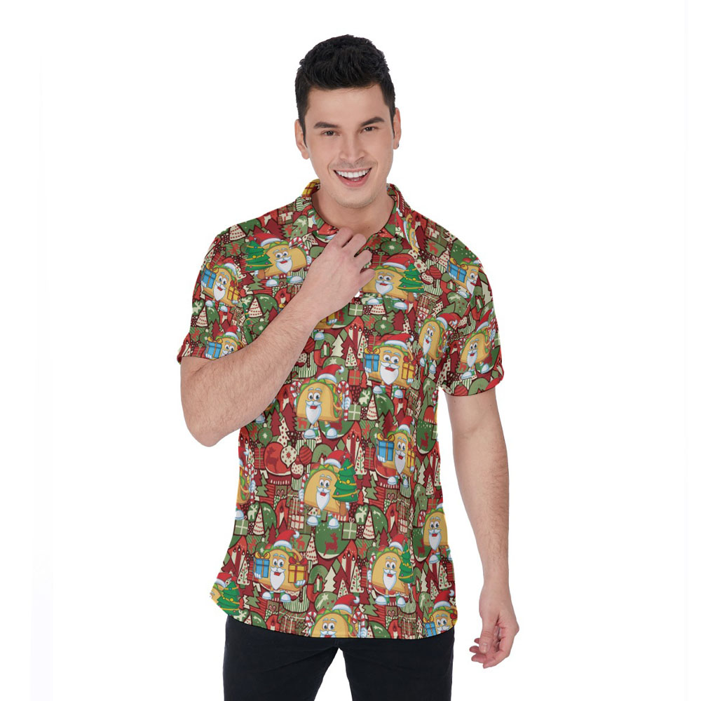 Funny Christmas Taco Hawaiian Polo Shirt For Men - variant image 1