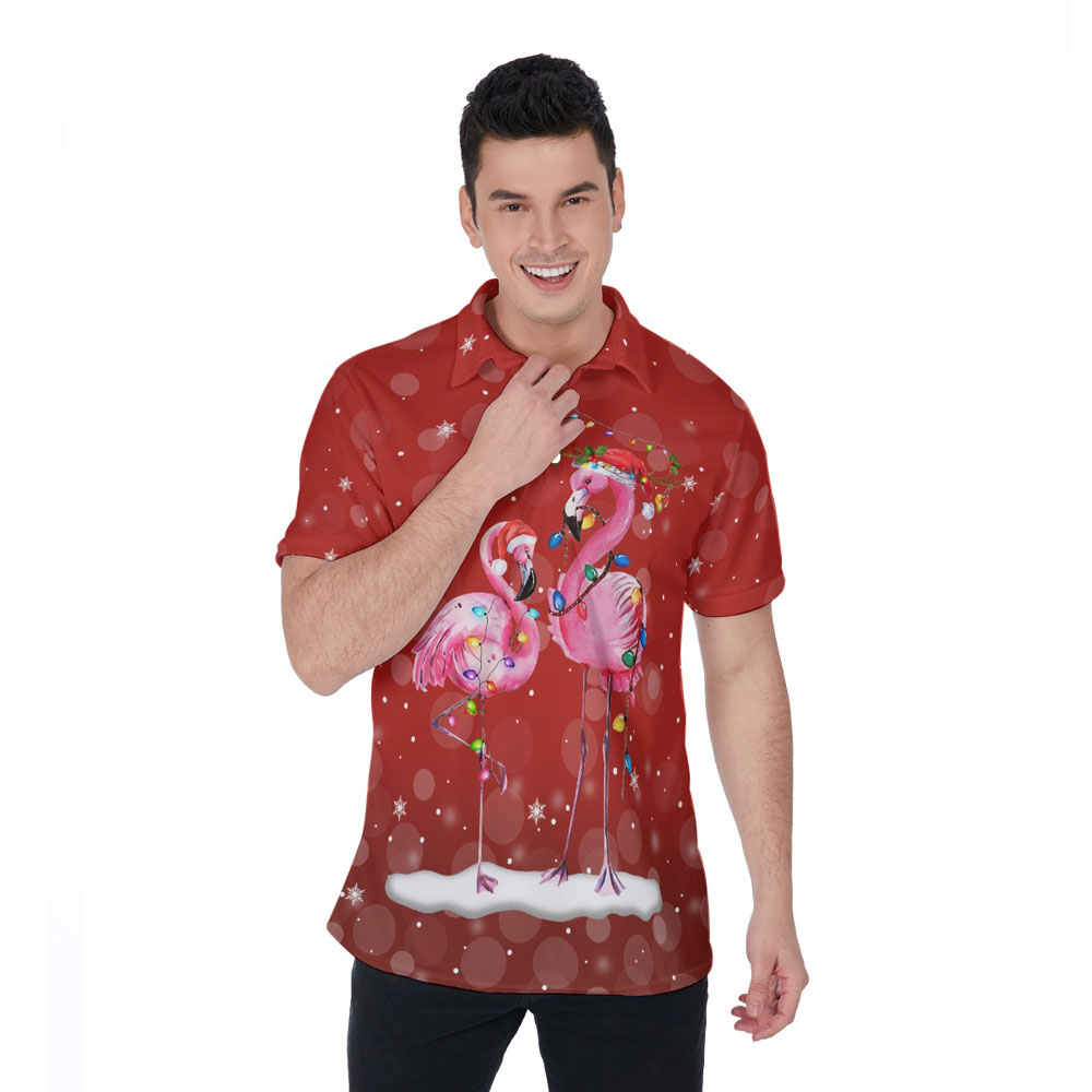 Christmas Flamingo Men's Hawaiian Polo Shirt - variant image 1