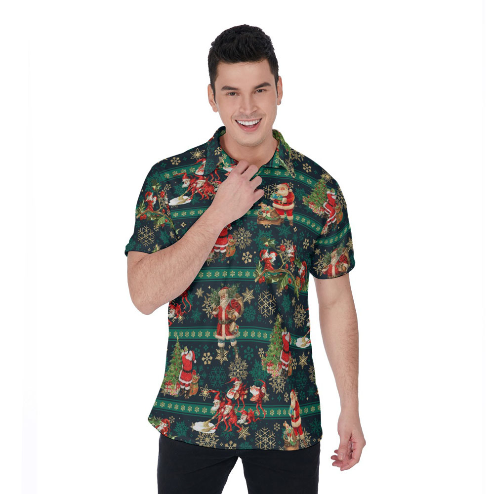Christmas Santa Claus Vintage Green Hawaiian Polo Shirt - variant image 1