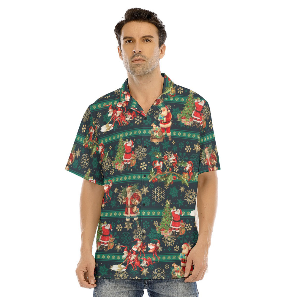 Vintage Christmas Santa Claus Green Hawaiian Shirt - variant image 1