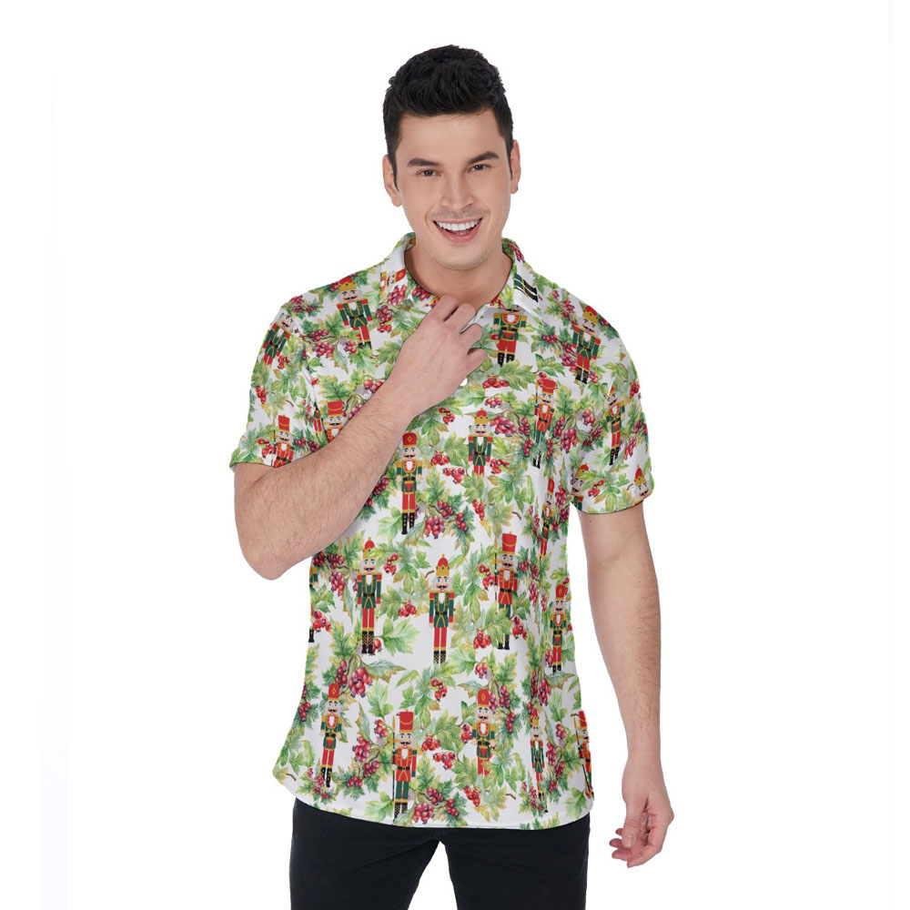 Christmas Nutcracker Tropical Holly Green Hawaiian Polo Shirt For Men - variant image 1