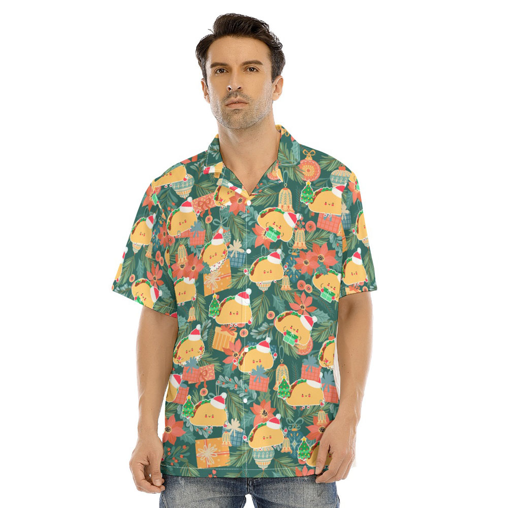 Funny Christmas Taco Floral Hawaiian Shirt - variant image 1