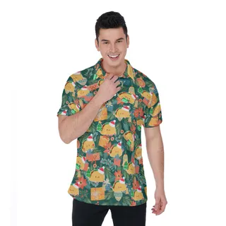 Funny Christmas Taco Tropical Hawaiian Polo Shirt For Men