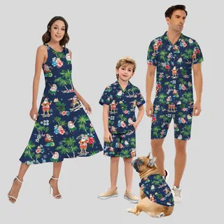Matching Vintage Santa Claus Christmas Hawaiian Outfits For Family
