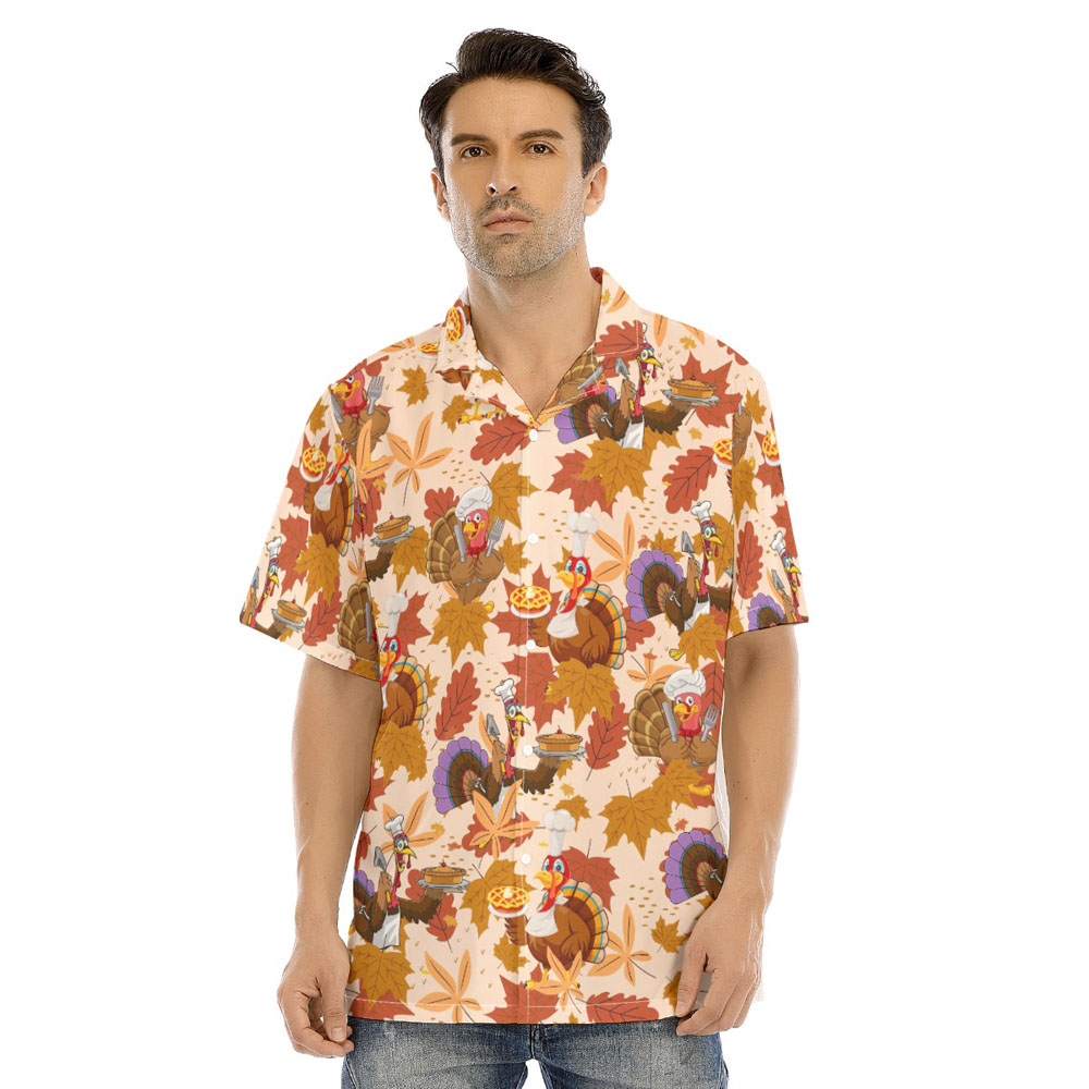 Funny Turkey Chef Thanksgiving Orange Hawaiian Shirt - variant image 1
