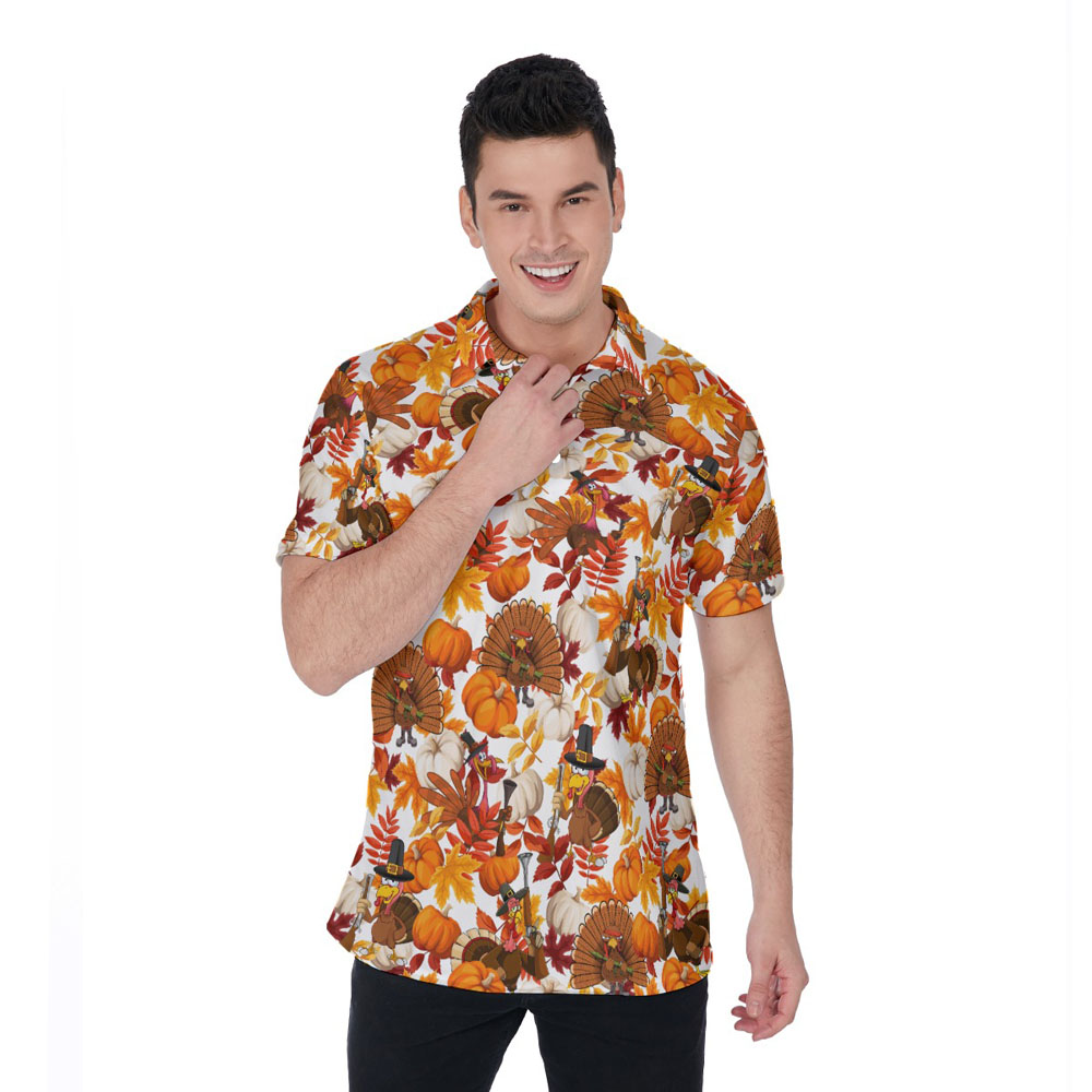 Funny Turkey With Gun Thanksgiving Hawaiian Polo Shirt - variant image 1