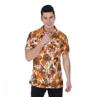 Funny Turkey With Gun Thanksgiving Hawaiian Polo Shirt