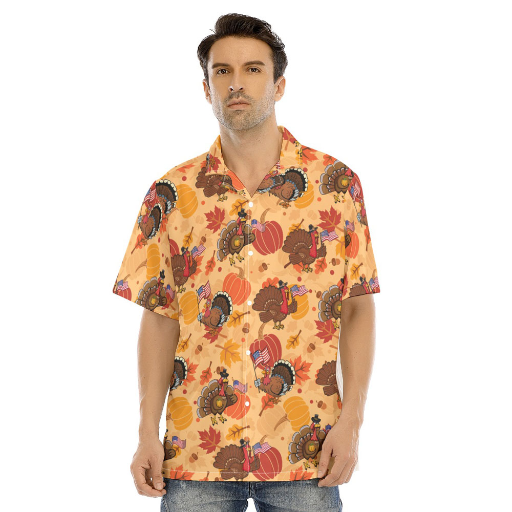 Thanksgiving Turkey American Flag Pumpkin Hawaiian Shirt - variant image 1