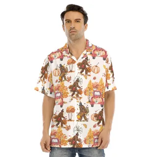 Funny Bigfoot Thanksgiving Turkey Pumpkin Hawaiian Shirt
