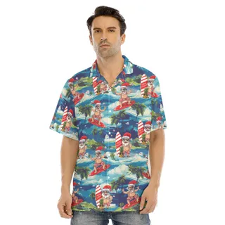 Funny Santa Surfing Tropical Island Hawaiian Shirt