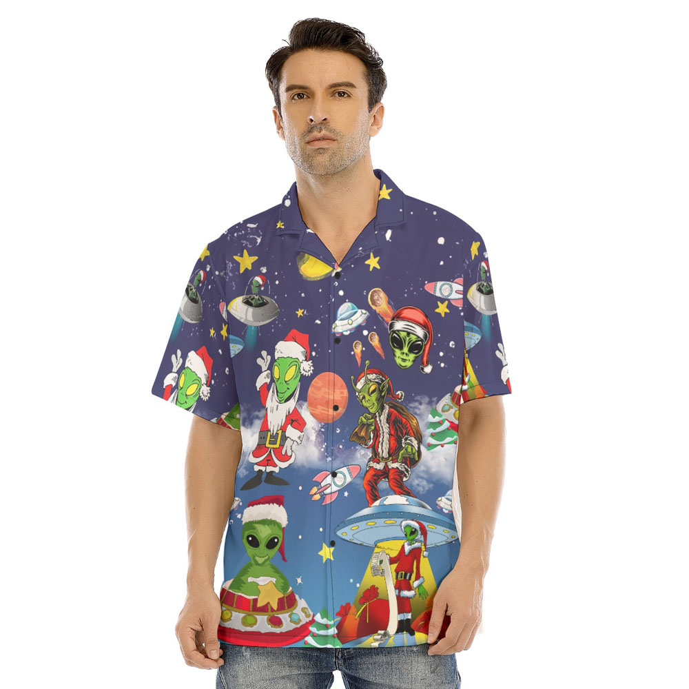 Christmas Alien UFO Hawaiian Shirt - variant image 1