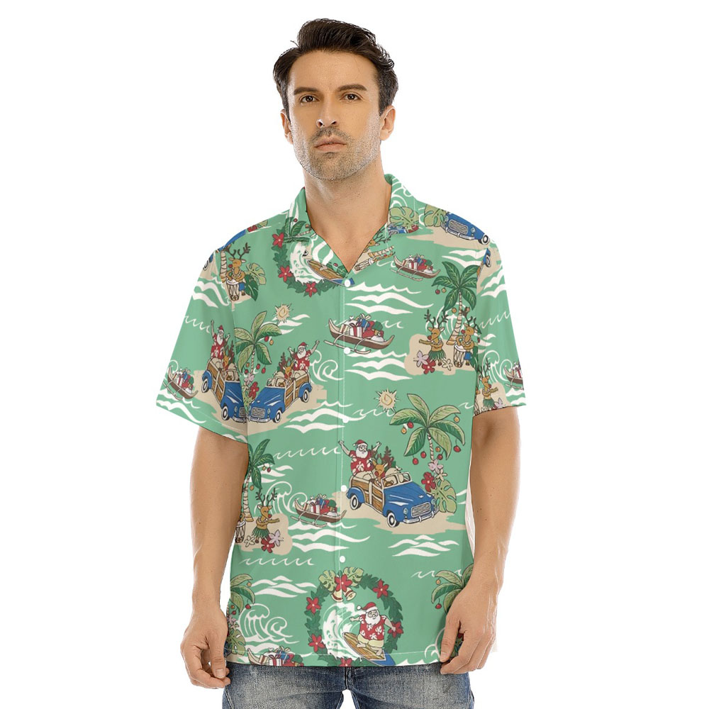 Green Christmas Santa Claus Summer Hawaiian Shirt - variant image 1