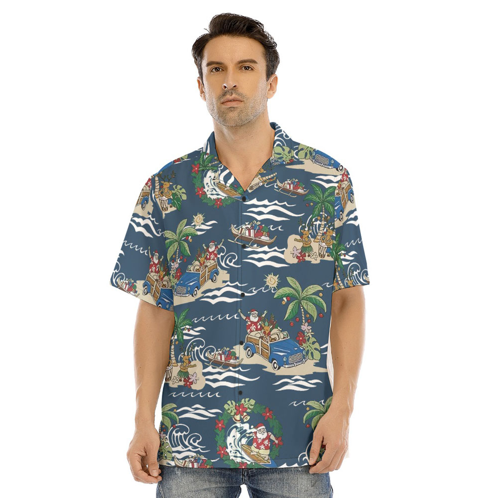 Classic Santa Claus Summer Christmas Navy Hawaiian Shirt - variant image 1
