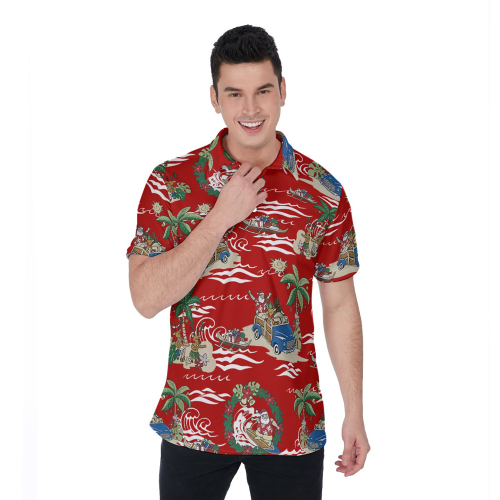 Vintage Christmas Santa Claus On Beach Aloha Polo Shirt - variant image 1