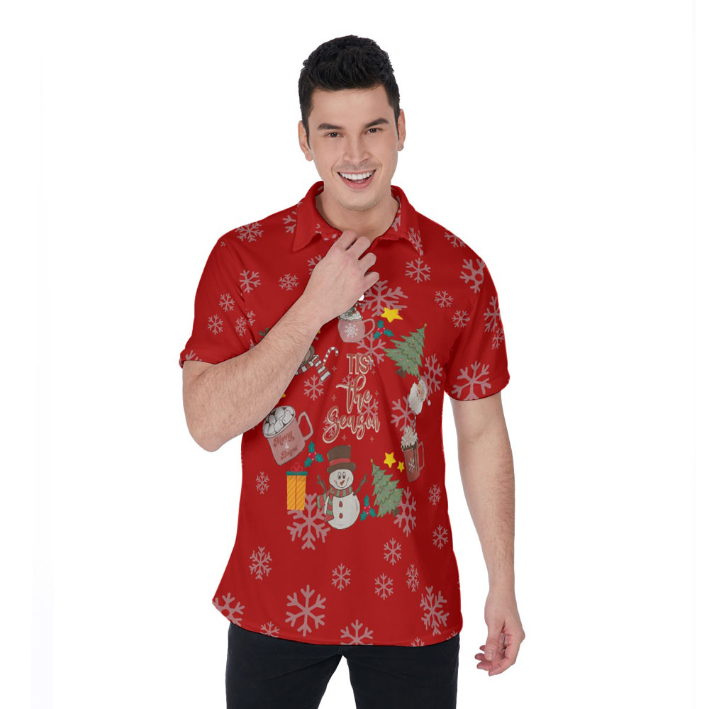 Tis The Season Christmas Snowman Hawaiian Polo Shirt - variant image 1
