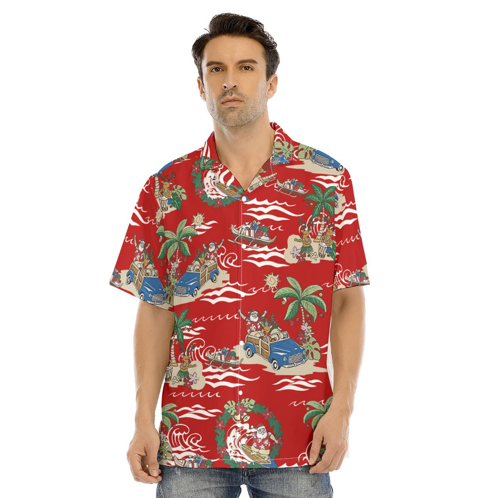 Mele Kalikimaka Santa Claus On Beach Vintage Red Hawaiian Shirt - variant image 1