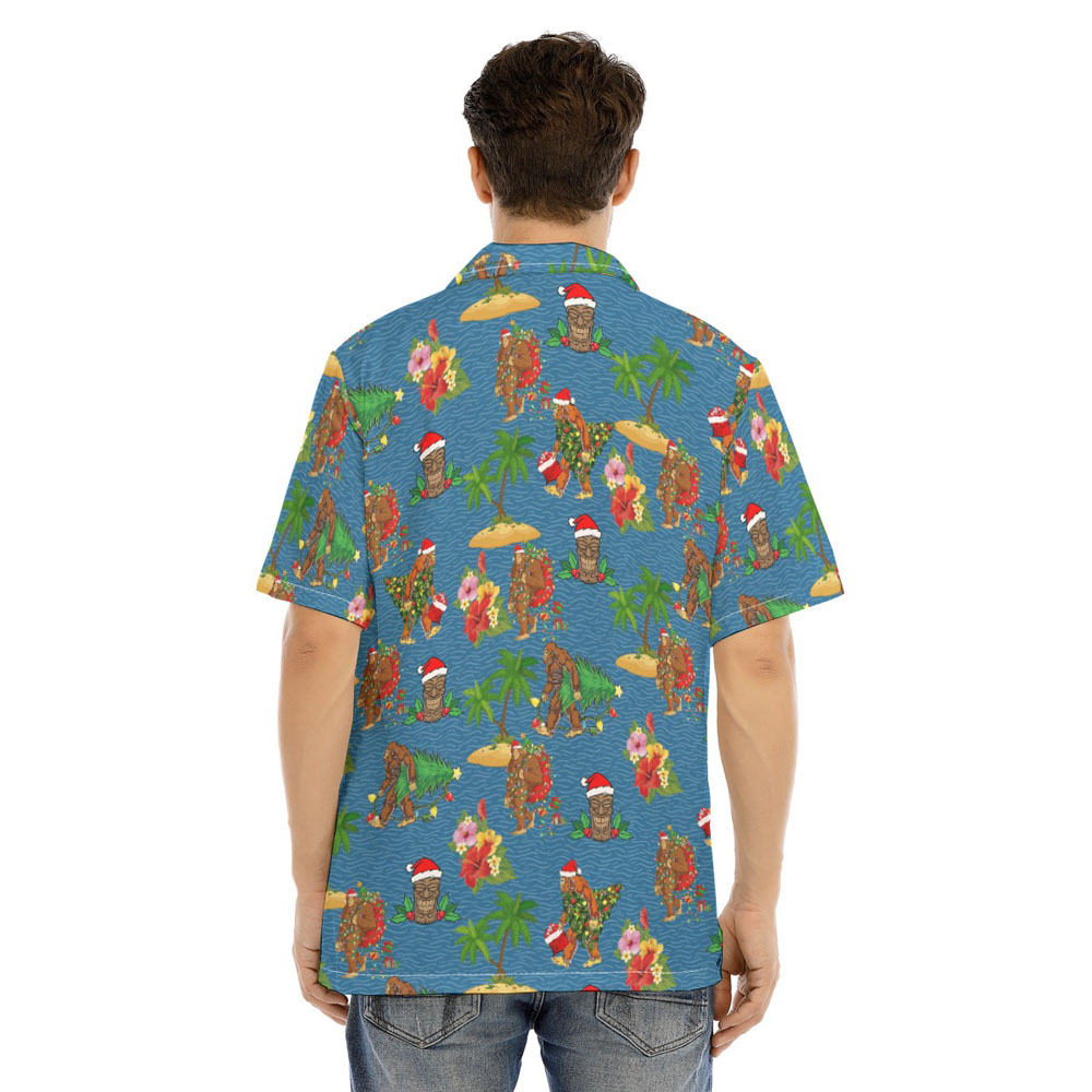 Christmas Bigfoot Tiki Navy Hawaiian Shirt