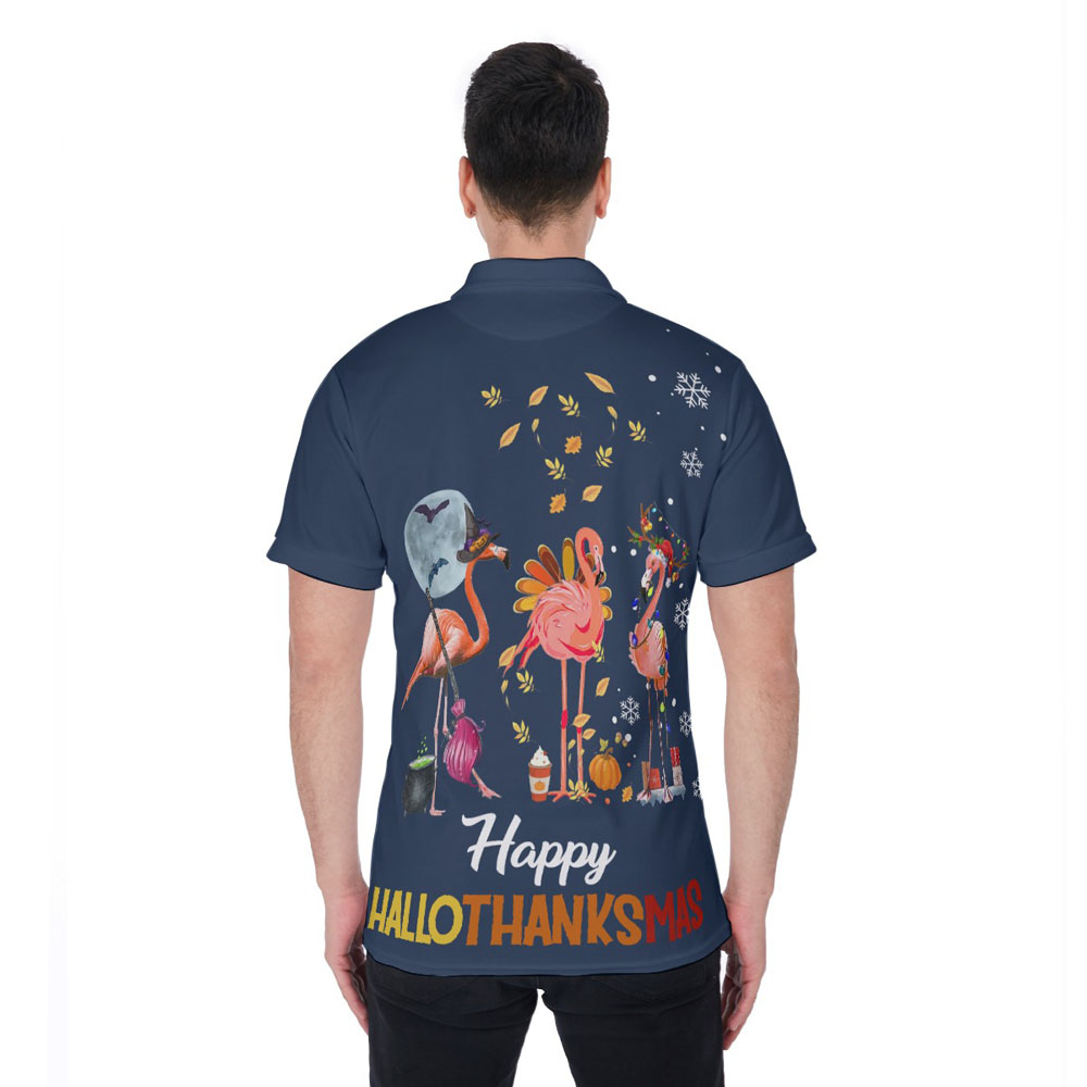 Holiday Flamingo Hawaiian Polo Golf Shirt