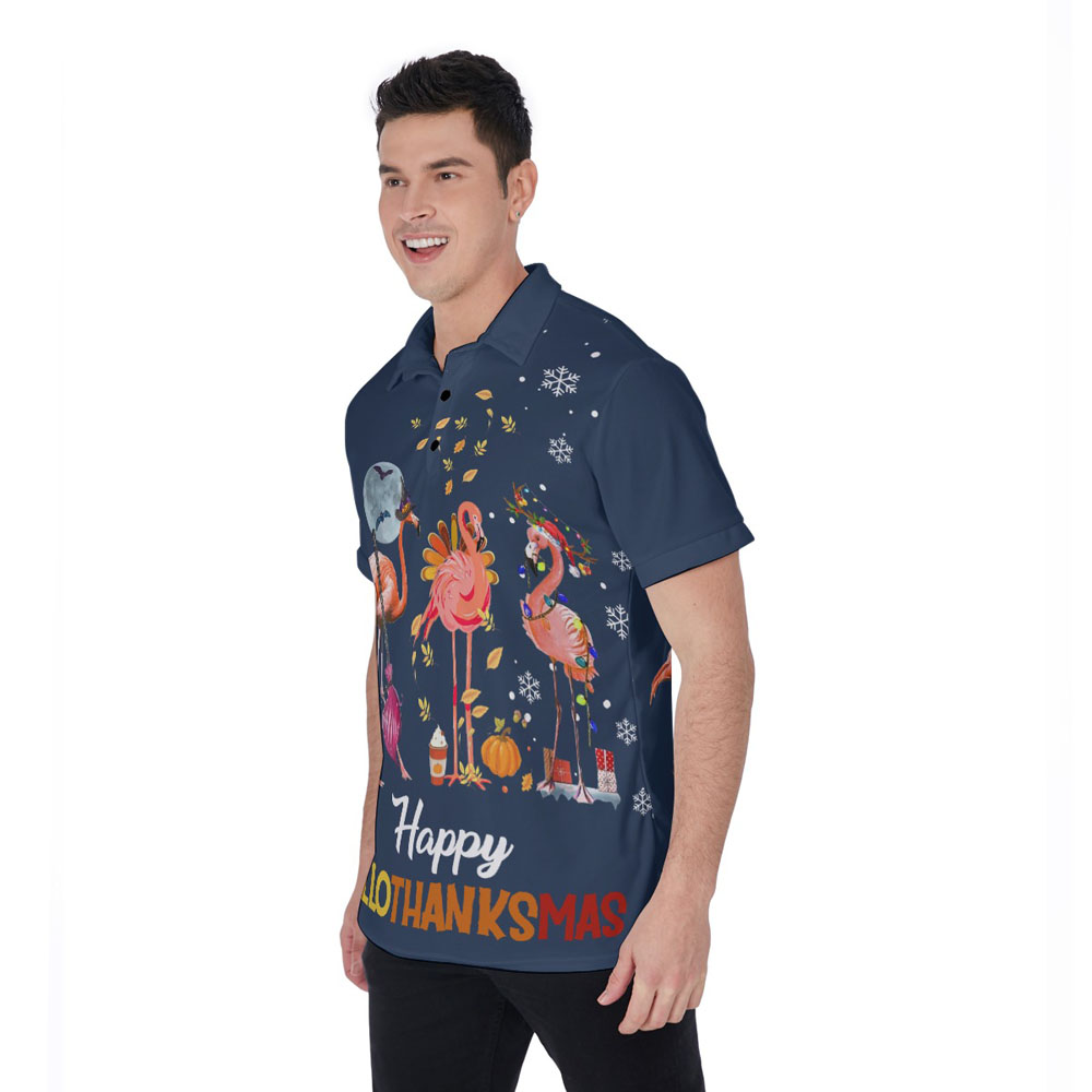 Holiday Flamingo Hawaiian Polo Golf Shirt