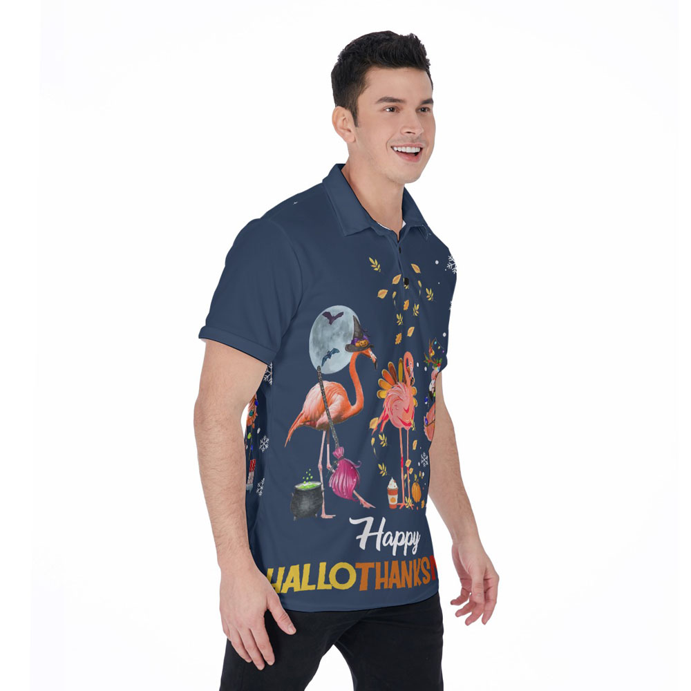 Holiday Flamingo Hawaiian Polo Golf Shirt