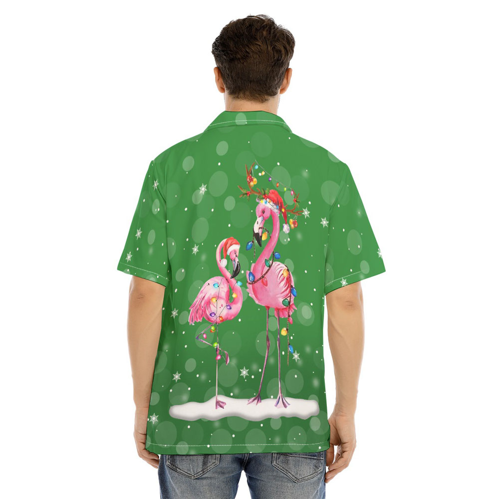 Funny Christmas Flamingo Green Hawaiian Shirt