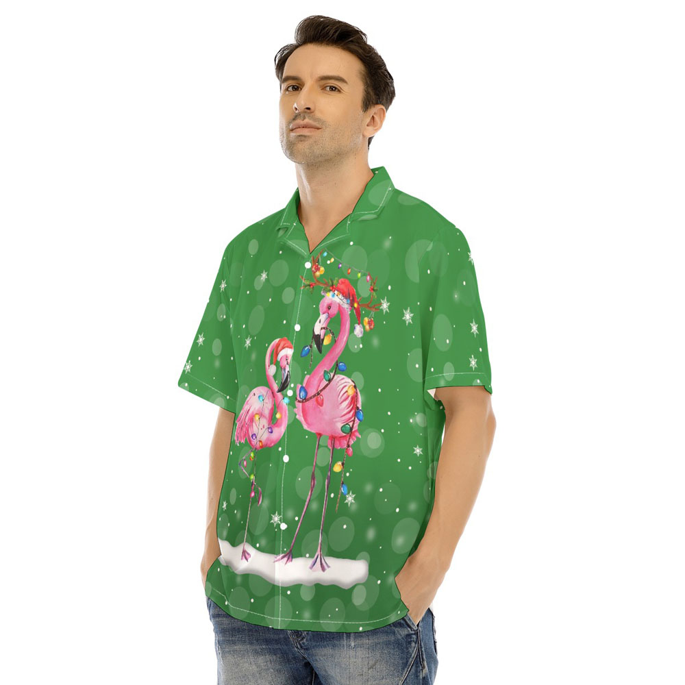 Funny Christmas Flamingo Green Hawaiian Shirt