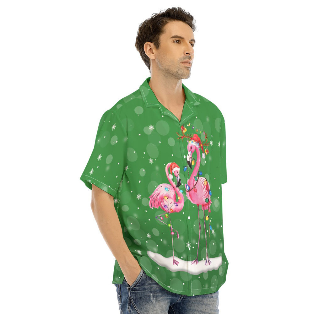 Funny Christmas Flamingo Green Hawaiian Shirt