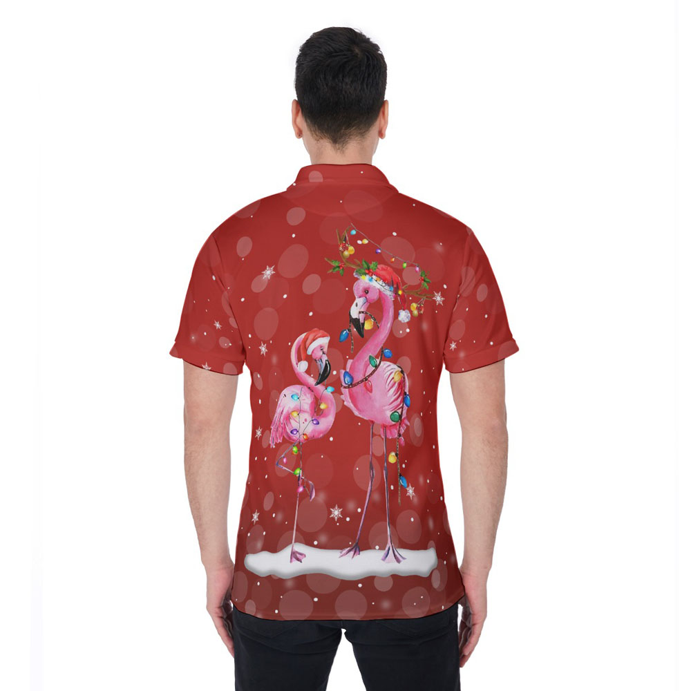 Christmas Flamingo Men's Hawaiian Polo Shirt