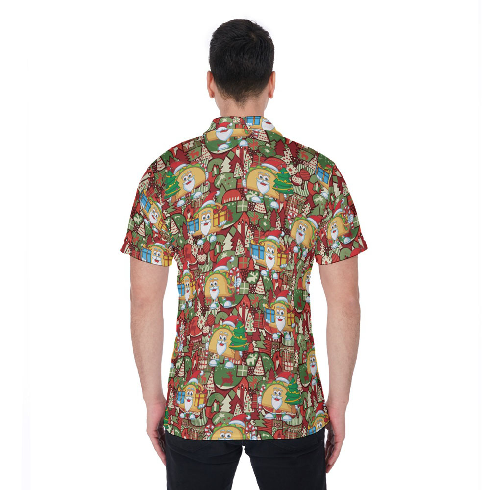 Funny Christmas Taco Hawaiian Polo Shirt For Men