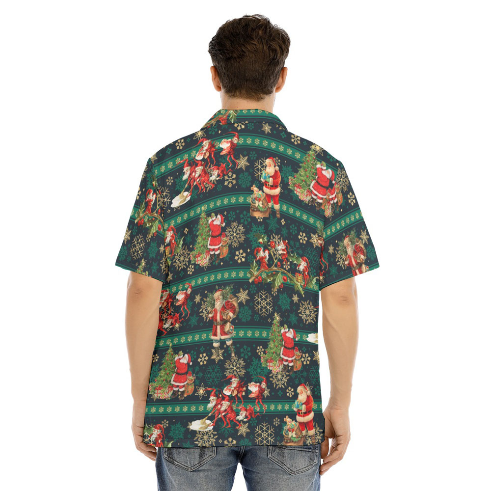 Vintage Christmas Santa Claus Green Hawaiian Shirt