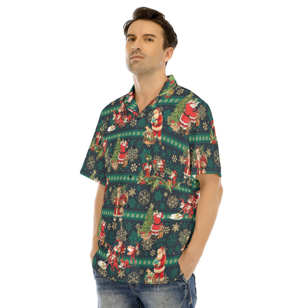 Vintage Christmas Santa Claus Green Hawaiian Shirt