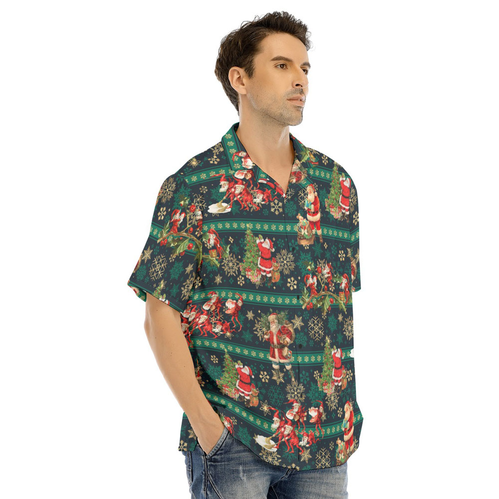 Vintage Christmas Santa Claus Green Hawaiian Shirt