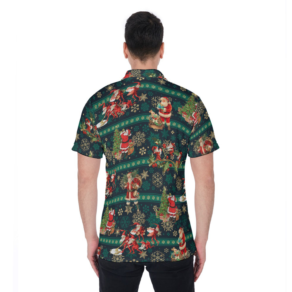 Christmas Santa Claus Vintage Green Hawaiian Polo Shirt