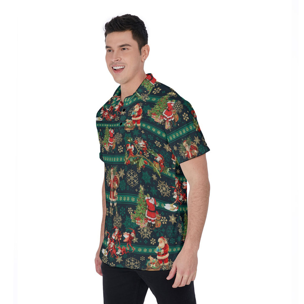 Christmas Santa Claus Vintage Green Hawaiian Polo Shirt