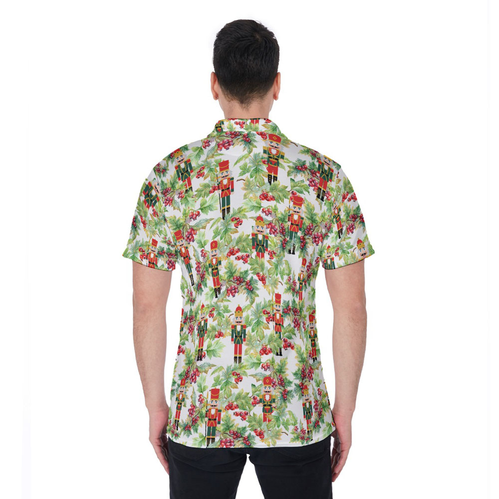 Christmas Nutcracker Tropical Holly Green Hawaiian Polo Shirt For Men