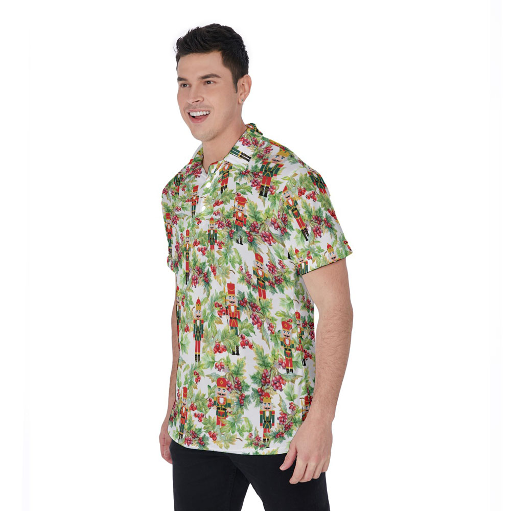 Christmas Nutcracker Tropical Holly Green Hawaiian Polo Shirt For Men