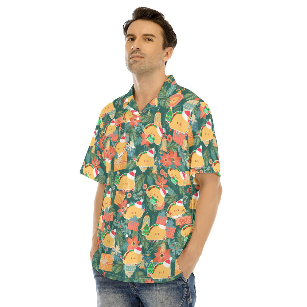 Funny Christmas Taco Floral Hawaiian Shirt