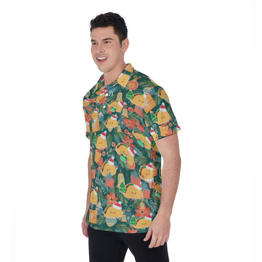 Funny Christmas Taco Tropical Hawaiian Polo Shirt For Men